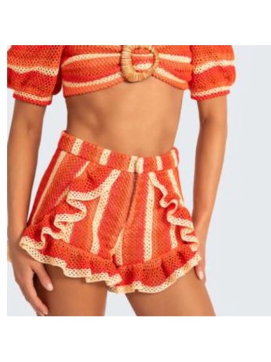 PatBO Pants - PatBO Striped Crochet Ruffle Hem Shorts Pink Orange Cream size 2